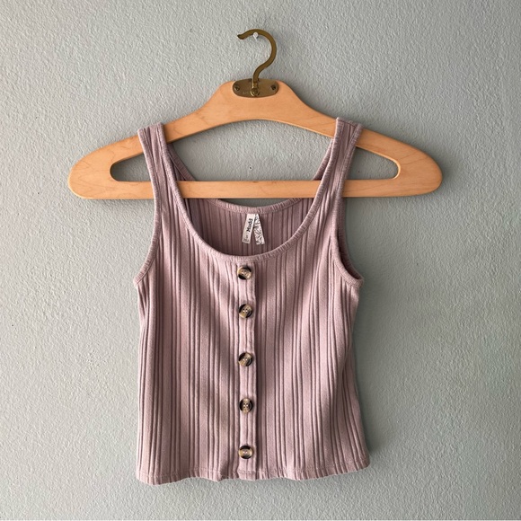 Mudd Tops - DONATED——Mudd | Light Pink Ribbed Faux Button Tank Top